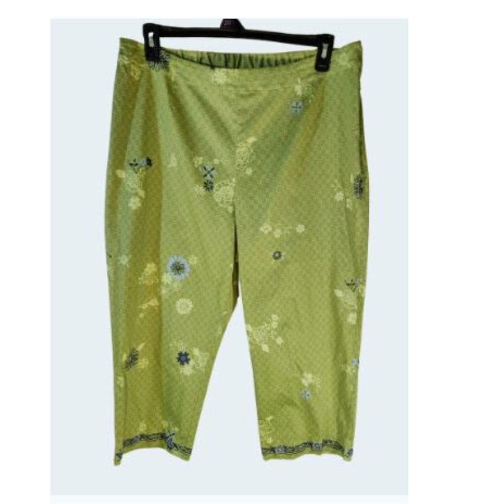 Sigrid Olsen Sport pants Woman 18W Lime with Navy Floral Embroidered Detail Hem